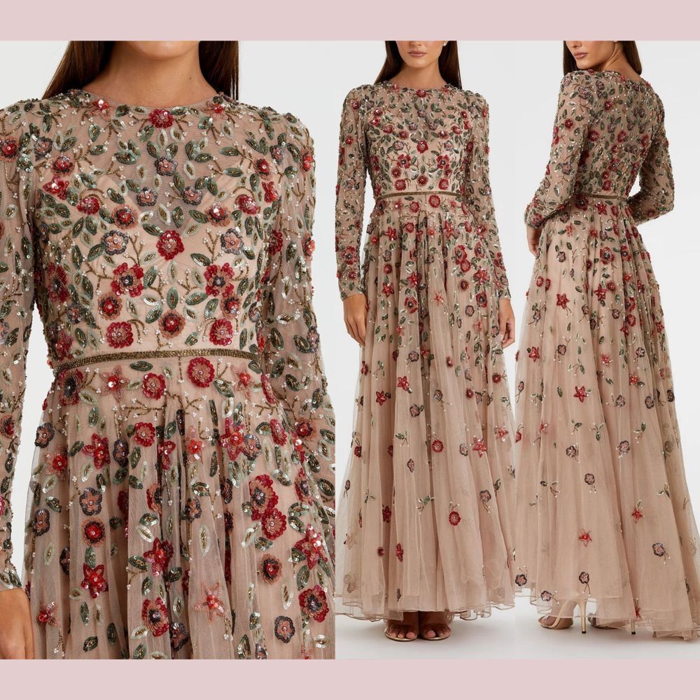 NWT Mac Duggal [ 8 ] 5533 Embellished High Neck Long Sleeve A Line‎ Gown #Q1014